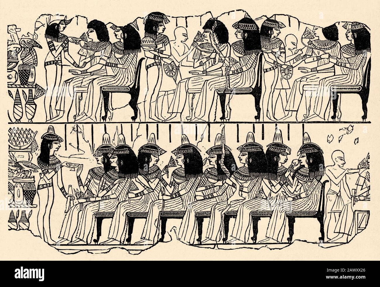 Banquet in ancient egypt, ancient Egyptian empire. Egypt. Old engraving