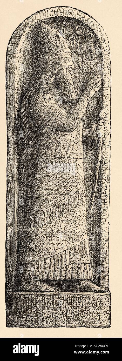The Kition Stele of Sargon II. Old engraving illustration from the book Universal history by Oscar Jager 1890 Stock Photo