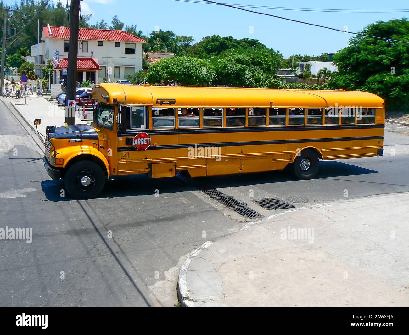 An old American-style school bus in Varadero, Cuba Stock Photo