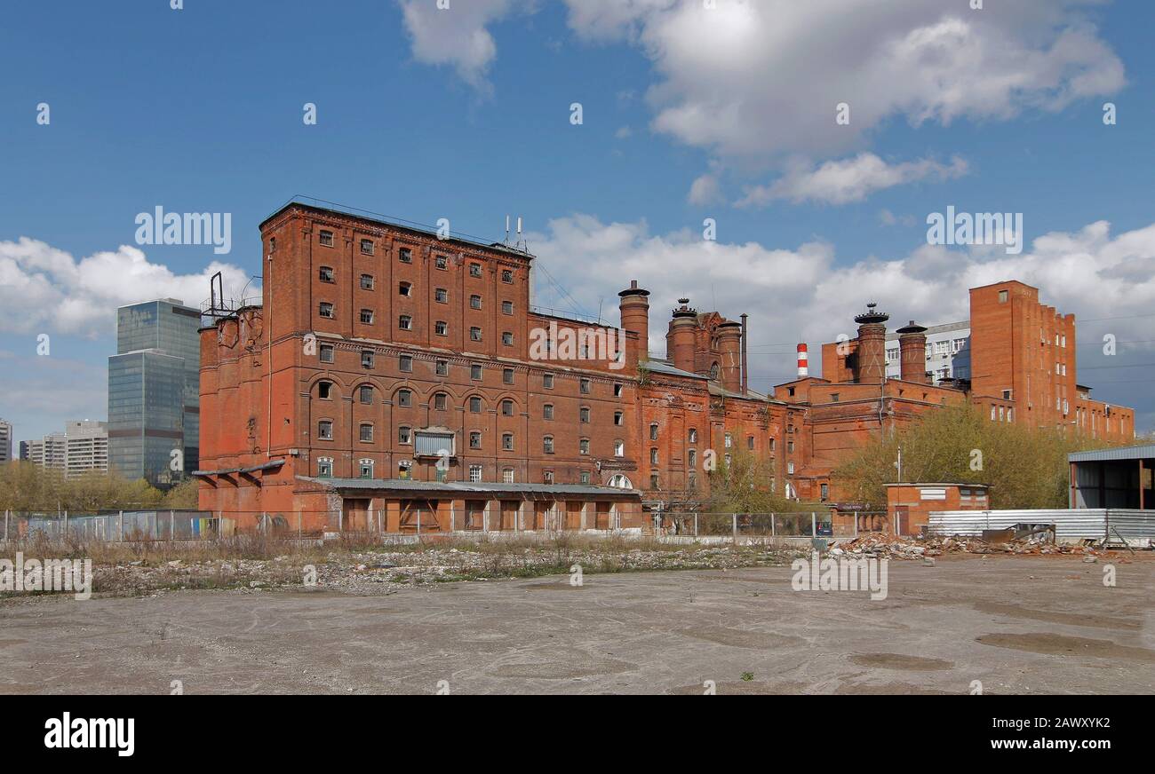 Abandoned old brewery. Red brick building Stock Photo