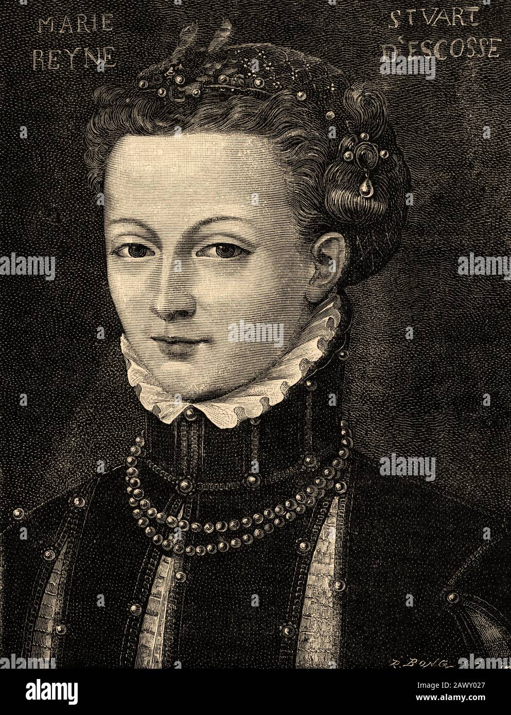Portrait of Mary I, called Mary Stuart. Mary Stewart Marie Steuart, December 8, 1542 - February 8, 1587), was Queen of Scotland from December 14, 1542 Stock Photo