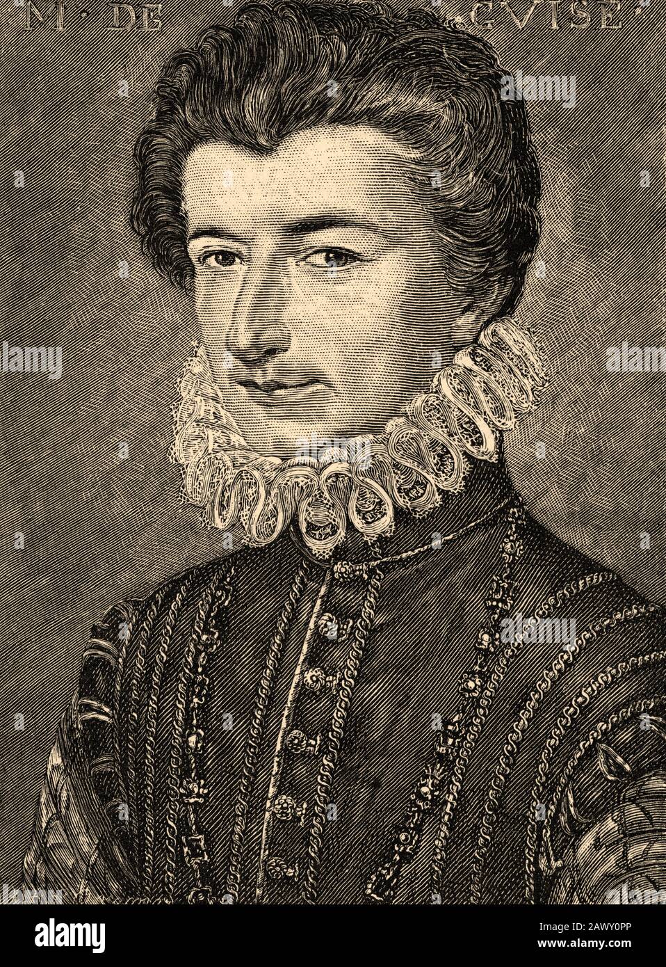 Portrait of Henry of Lorraine (1550-1588) 3rd Duc de Guise. French soldier and statesman. One of the instigators of the St Bartholomew's Day Massacre Stock Photo