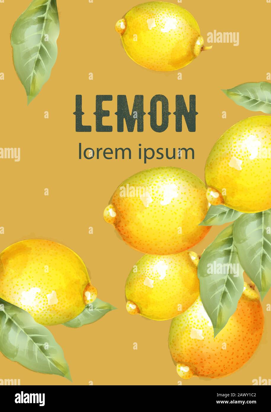 Lemons with green leaves natural composition vector Stock Vector Image ...