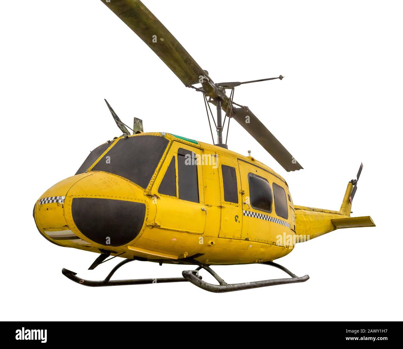 historic yellow helicopter isolated in white back Stock Photo