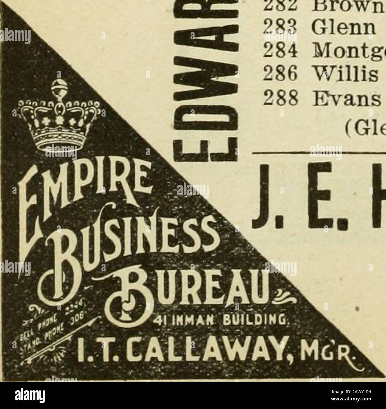 Atlanta City Directory . FRA A OO nM.L.CCILBEWSON. ^/ii OWENS JOHISON,i/ /^ers a Tr&gt;£Asf »^GIA TII-E. .CO. ^,r.s^//,sifo^HEIX^A.GOIV CEMjELIMTT TILE House Heating HOT AIR SYSTEM, the test jn the Market.187 Edgewood Ave. Phone 1891 &o FRA (174) FRA OJ Ul CO. FRASER—Contd. 199 White John T 200 Nelson Emma (c)202 Jenkins Mildred (c)204 Mitchell William (cj206 Flood Thomas (c)208 Alexander Lewis (c)210 Gilliard Joseph (c)212 Terry Daniel (c) 214 McWhorter Richard (c) (Richardson intersects)216 Webb John (c)220 Gleeson Mary Mrs224 Lee Lucius L (c)226 Vacant 228 Dixon Wade F (c)230 Jones Russell Stock Photo