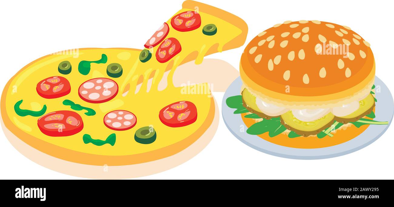 Various fastfood icon, isometric style Stock Vector