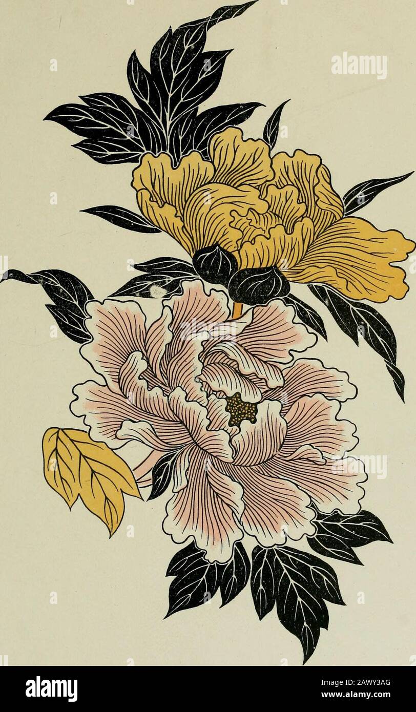 Studies in the decorative art of Japan . Pine Iree highly conventionalized.(Design for wall-paper.). •J &lt; OS a &lt;z j • o Ou Stock Photo