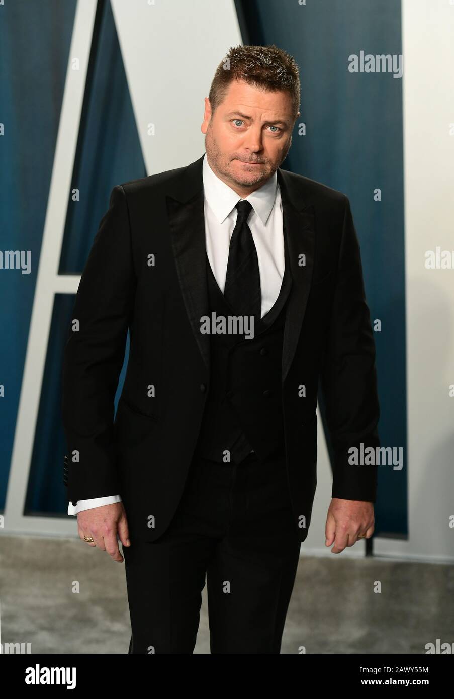 Nick Offerman attending the Vanity Fair Oscar Party held at the Wallis Annenberg Center for the Performing Arts in Beverly Hills, Los Angeles, California, USA. Stock Photo