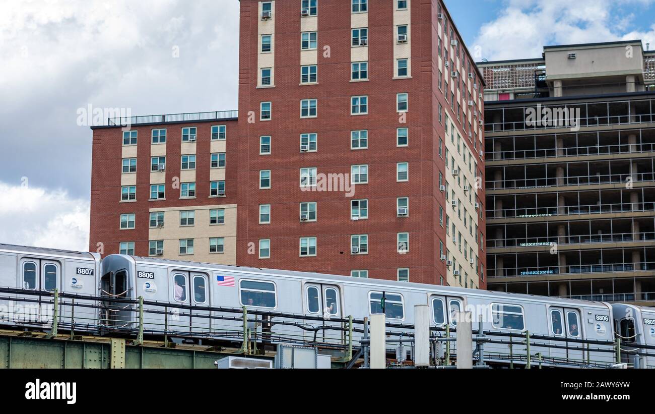 Brooklyn, New York City, USA - June 22, 2019: an elevated MTA train ...