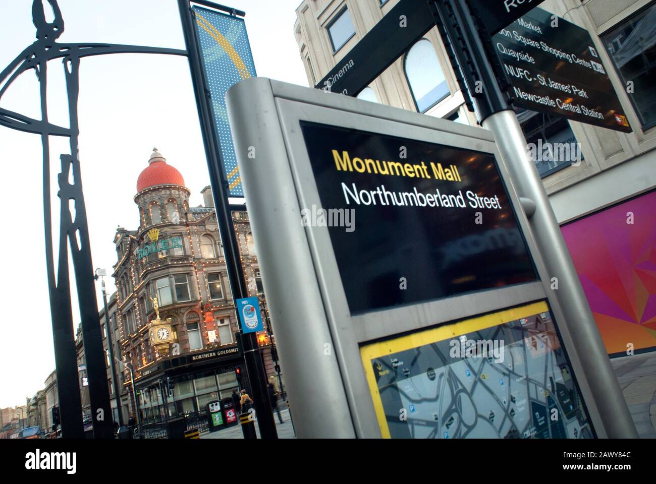 Information sign, Monument Mall and Northumberland Street, Newcastle-upon-Tyne Stock Photo