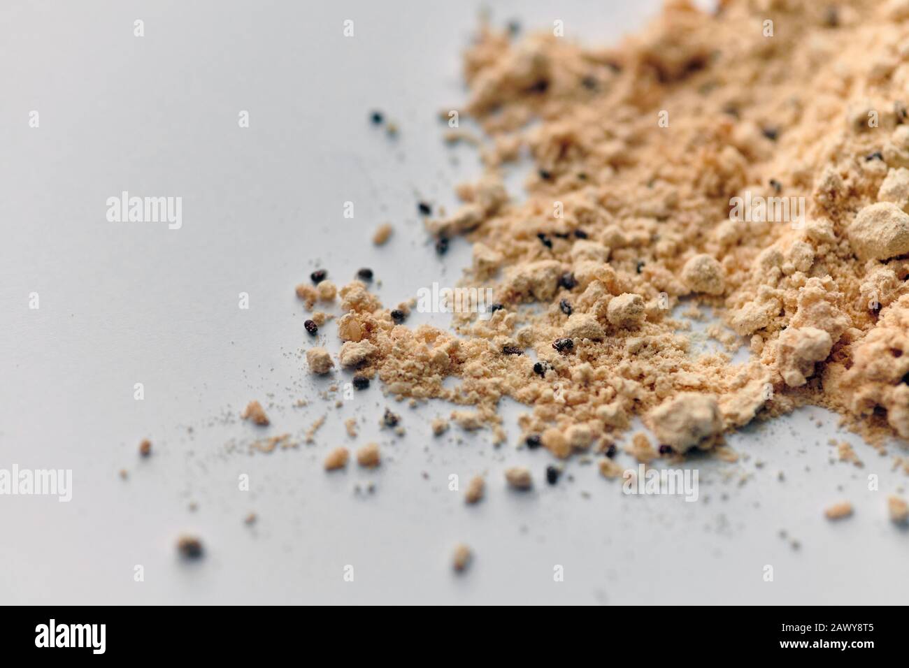 Flour beetles in baking flour. Pests of cereal silos. Spoiled food