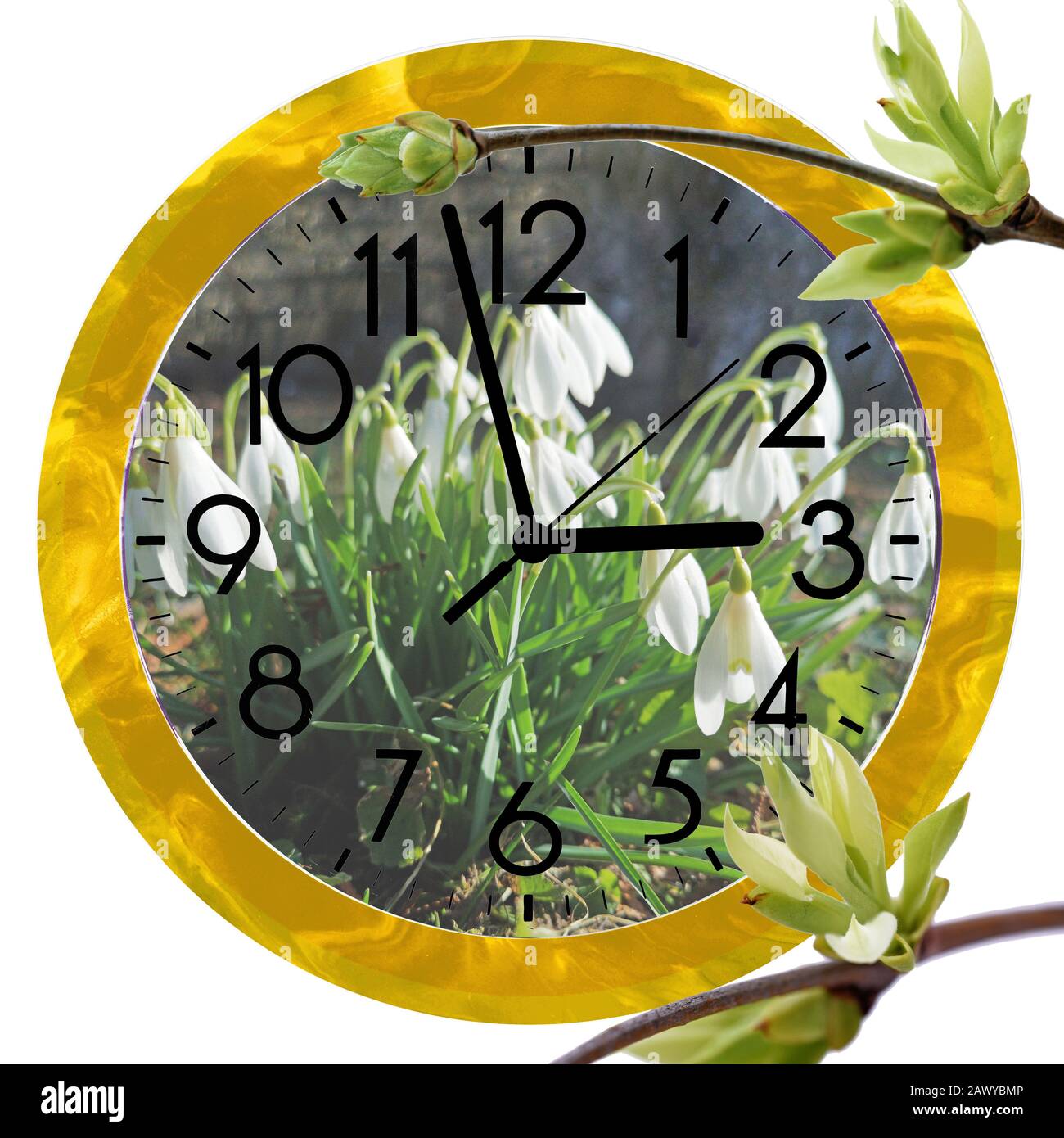 Daylight Saving Time (DST). Wall Clock going to summer time (+1). Turn time forward. Stock Photo