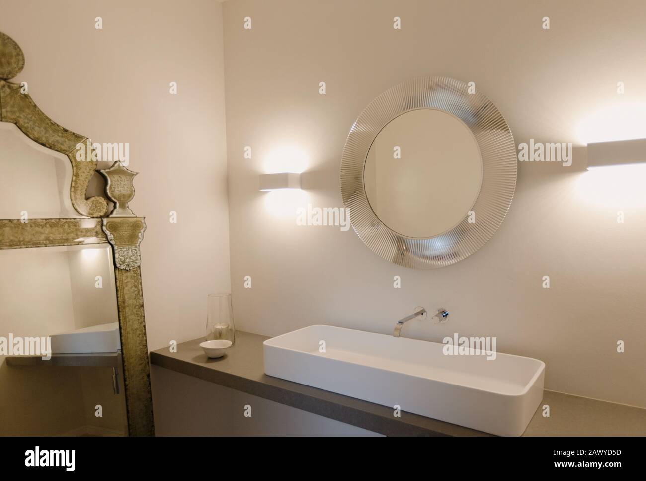 Home showcase interior bathroom sink and mirror Stock Photo