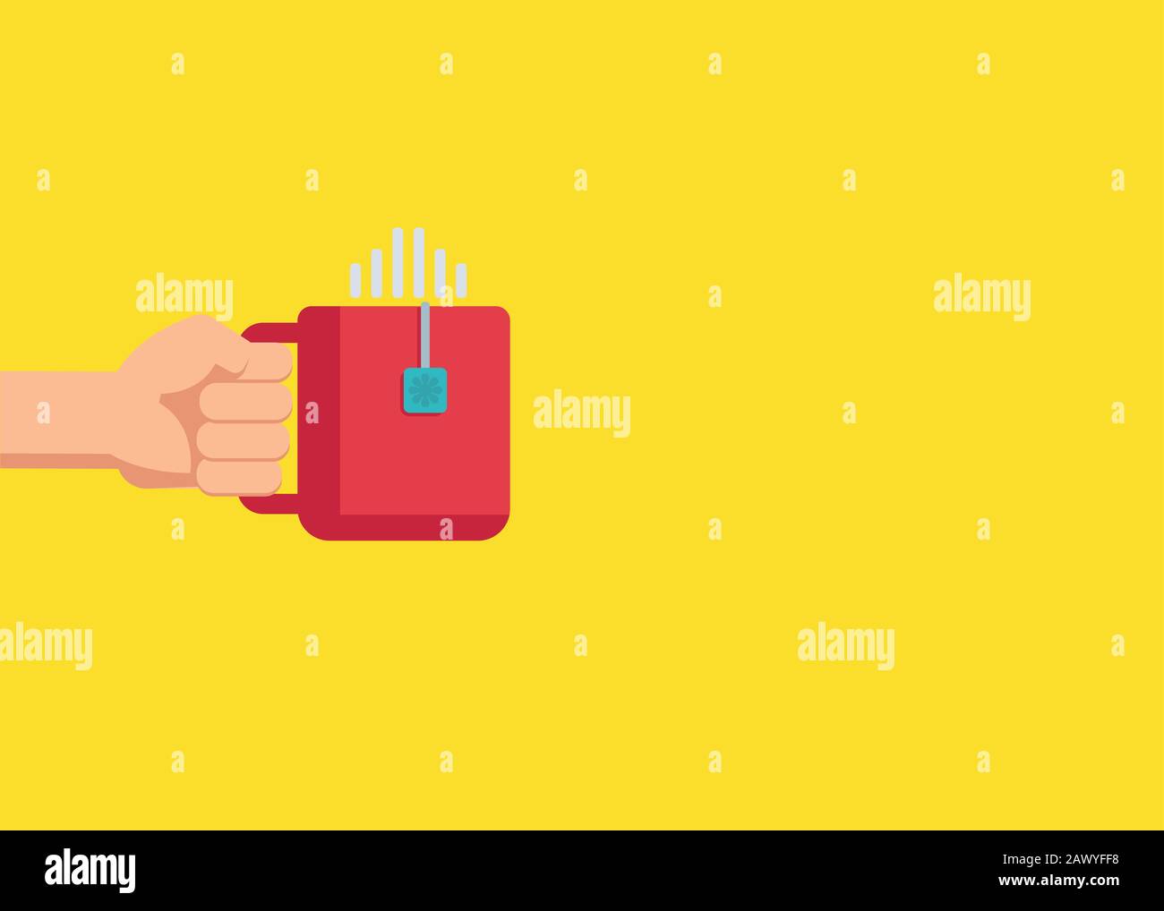 Vector Hand hold tea mug. One hand. Vector flat cartoon illustration Stock Vector