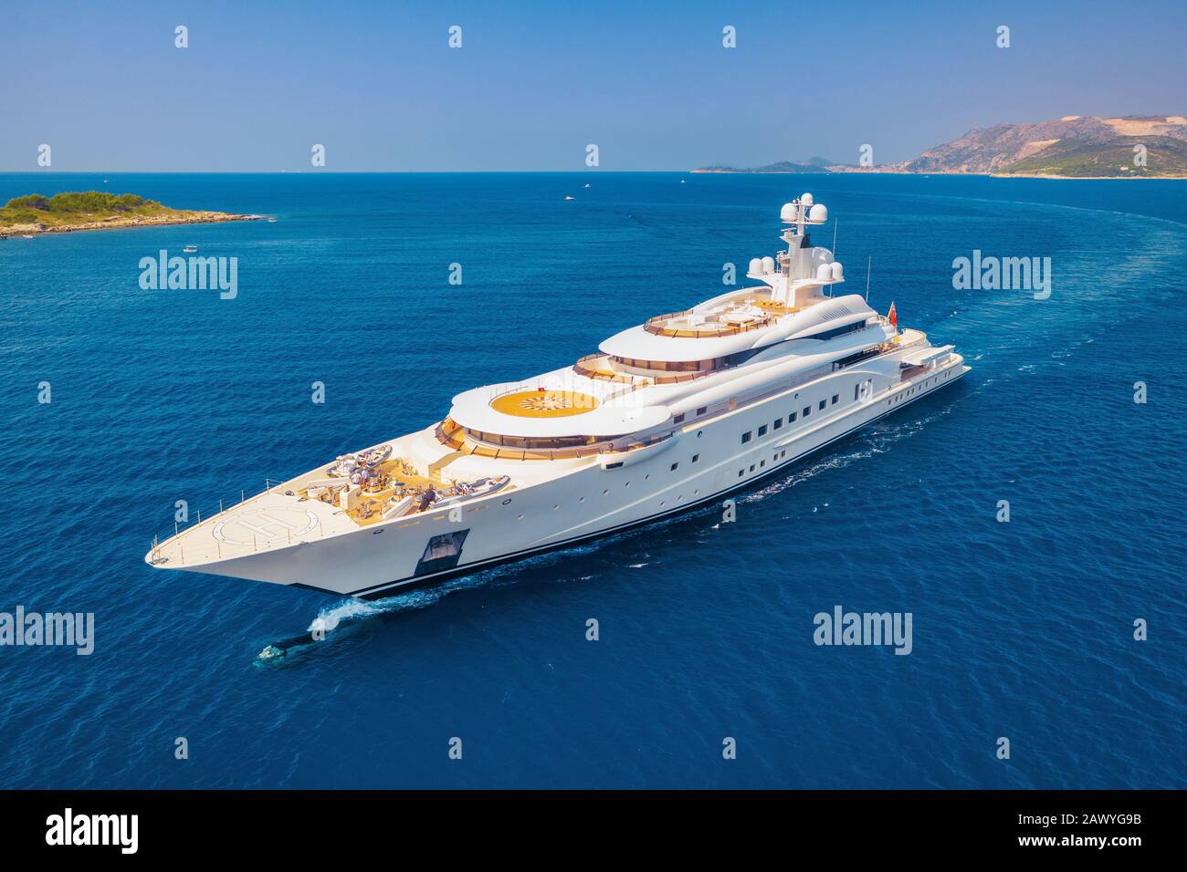 Aerial view of luxury yacht and blue sea at sunny bright day Stock ...