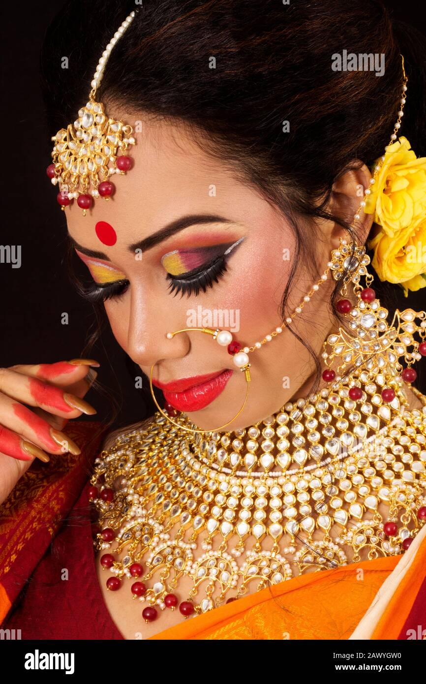 Portrait of an young and beautiful Indian Bengali brunette woman