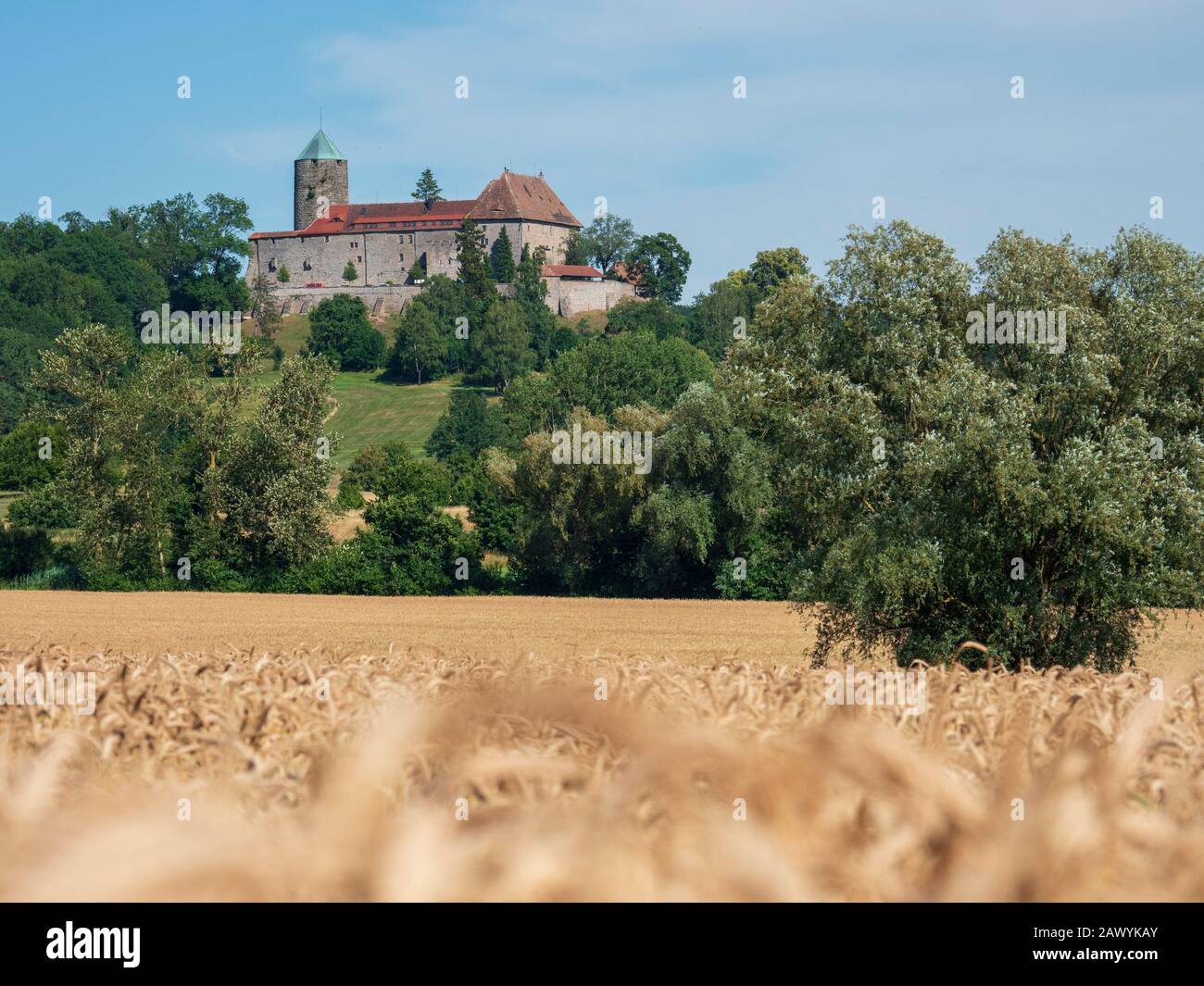 Burg Colmberg im Hintergrund, Mittelfranken, Franken, Bayern, Deutschland | Colmberg Castle in background, Franconia, Bavaria, Germany Stock Photo