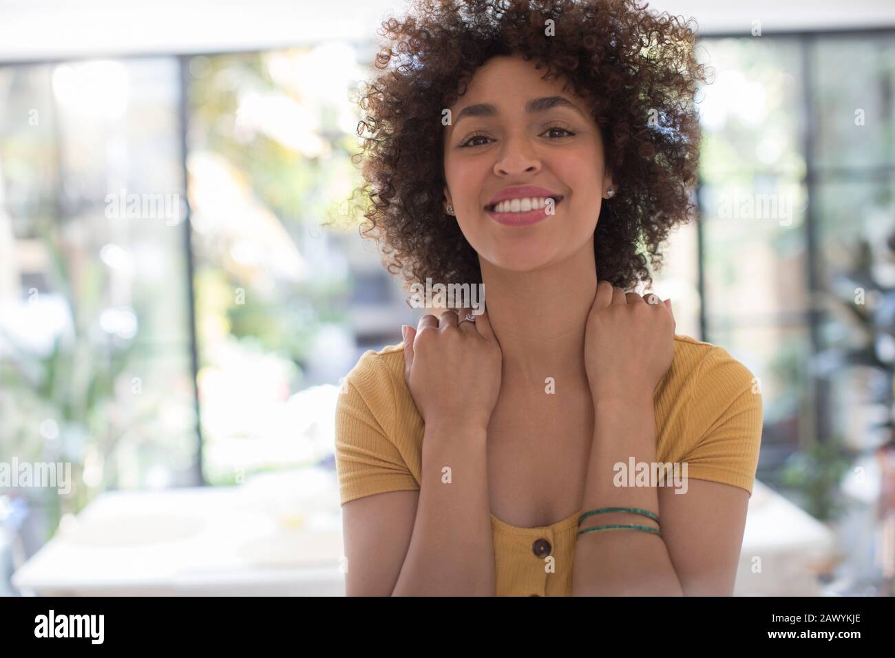 Portrait confident smiling young woman Stock Photo