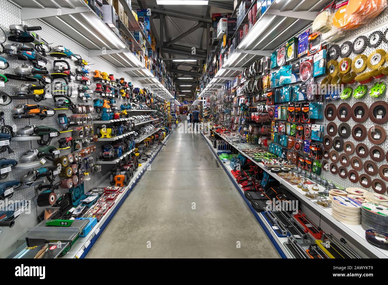 Gryazi, Russia Aug 30. 2016. Building materials Prorab store interior