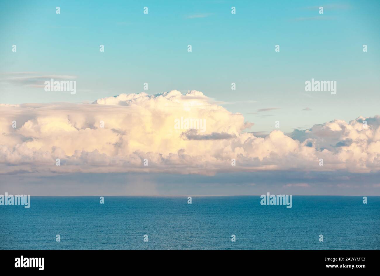 Mid day seascape with incredible clouds off the coast of St Martin Stock Photo