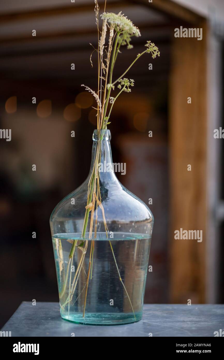 Rustic flowers in clear glass vase Stock Photo Alamy