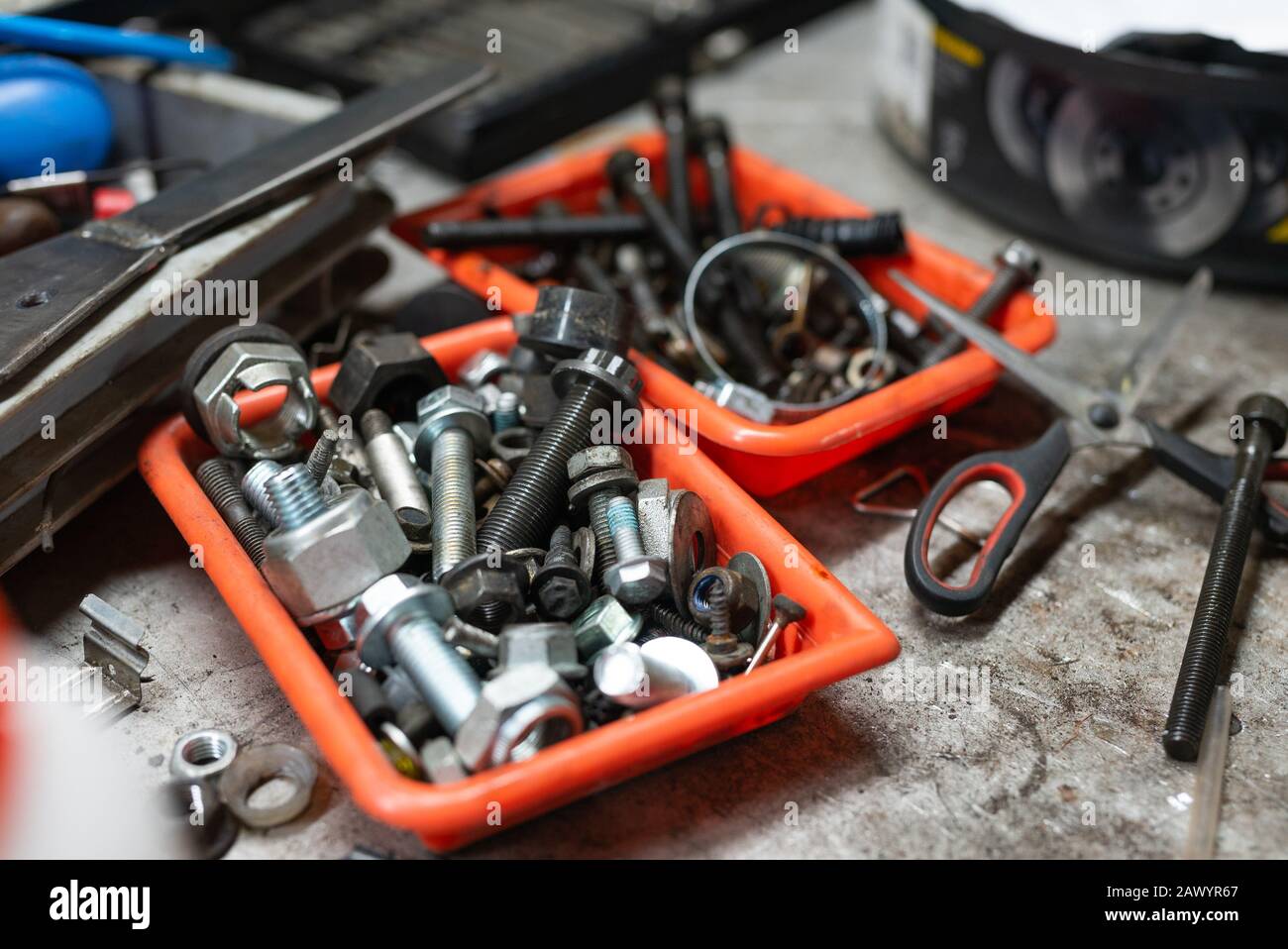 different types of screws in a plastic box Stock Photo Alamy