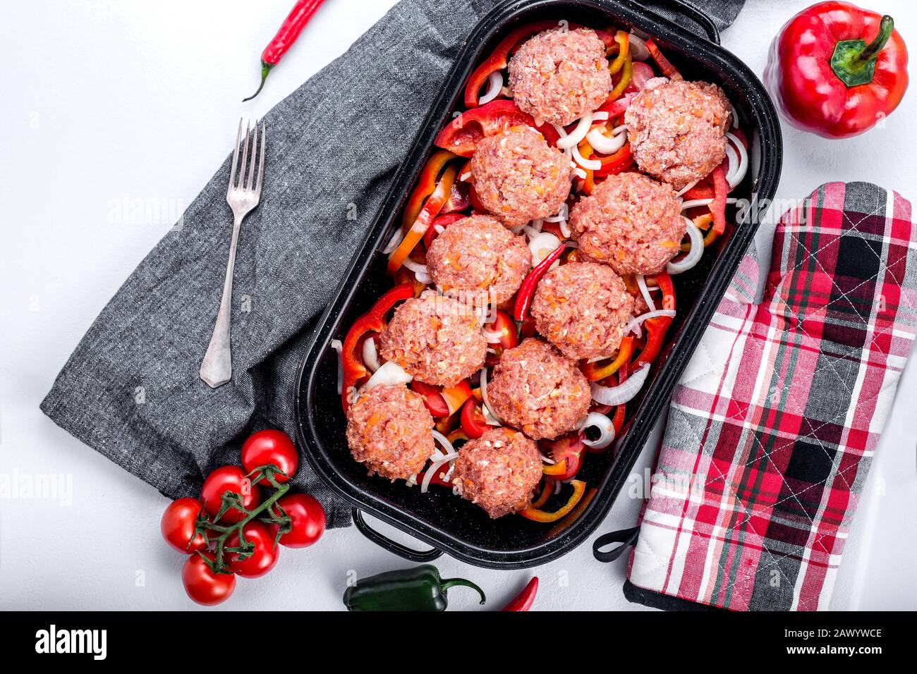 Homemade meatballs with sauce. Minced meat and vegetables Stock Photo