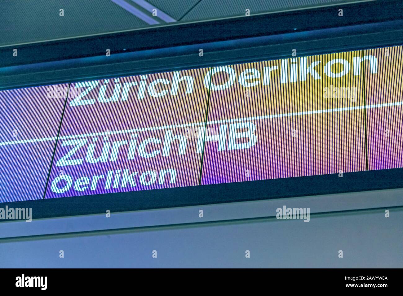 Train sign Zurich Main Station (HB / Hauptbahnhof / Oerlikon) - at airport Stock Photo