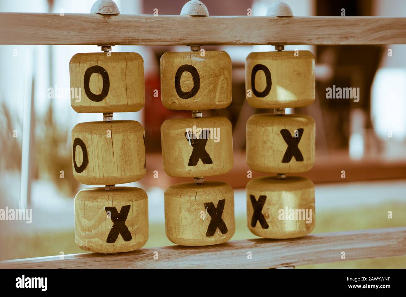 Famous desk game on wooden dices on a table Stock Photo