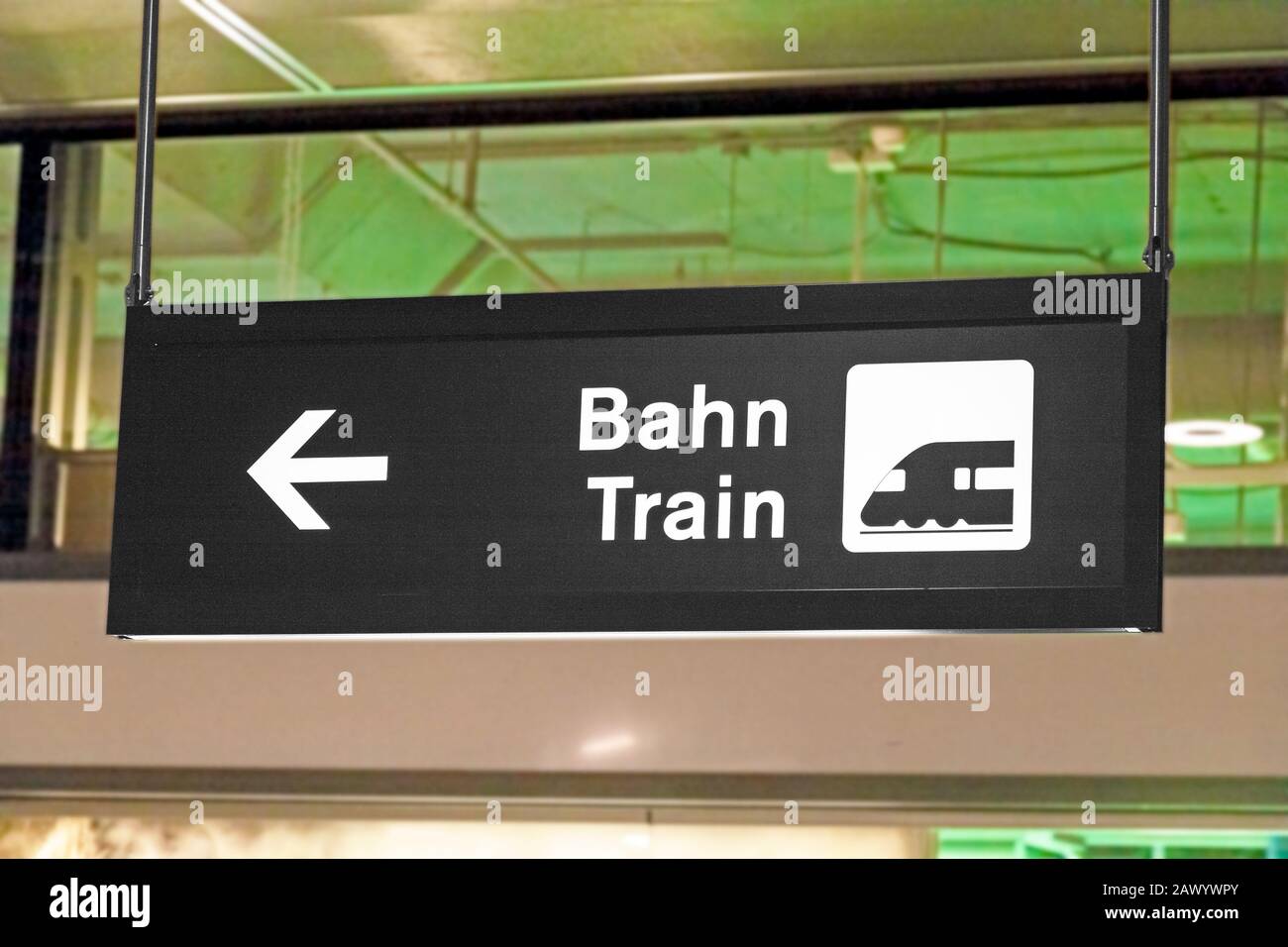 Train (Bahn) sign Zurich Main Station (HB / Hauptbahnhof / Oerlikon) - at airport Stock Photo
