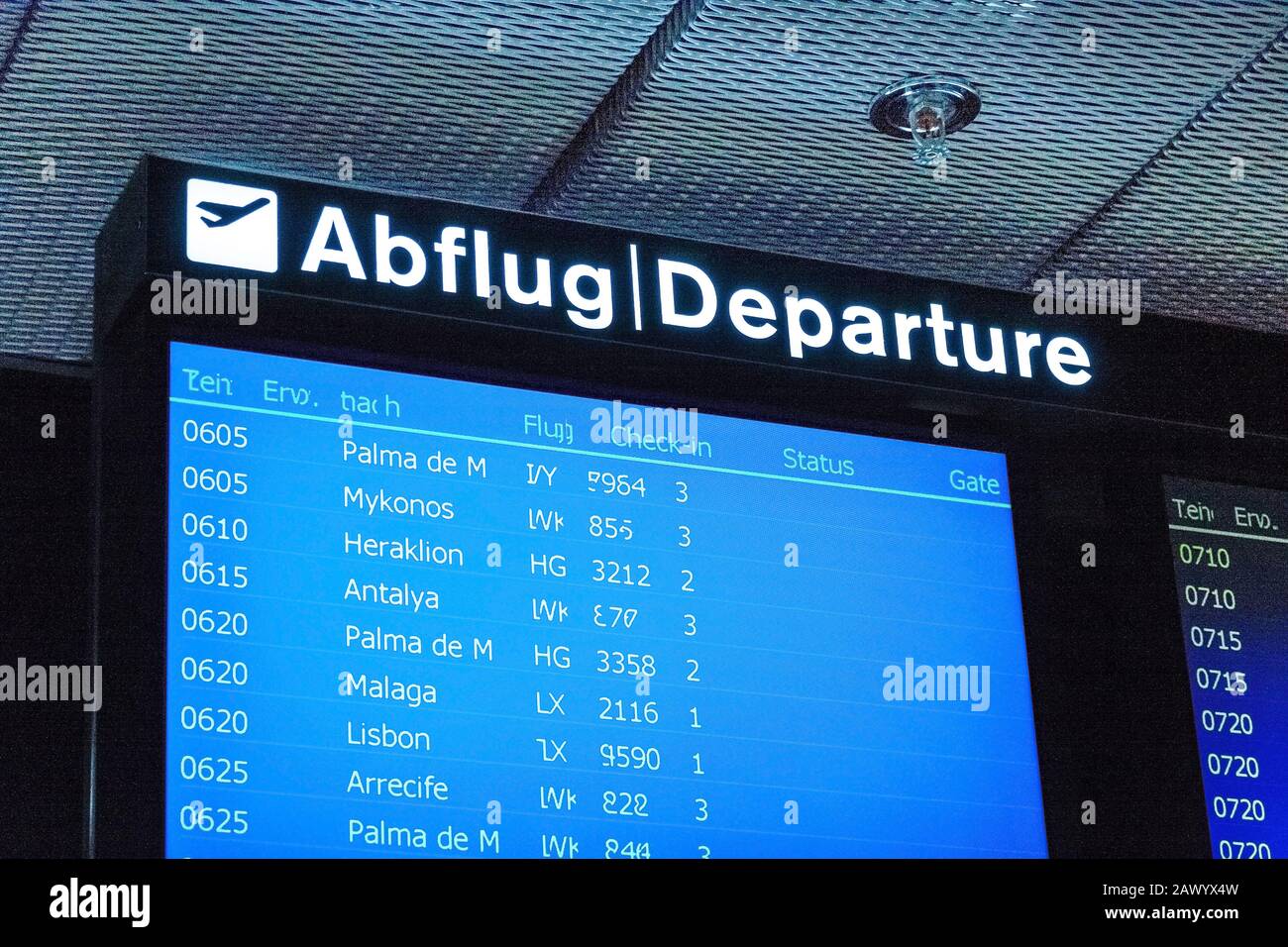 Zurich, Switzerland - June 11, 2017: Airport signboard, Departure (Abflug) Stock Photo