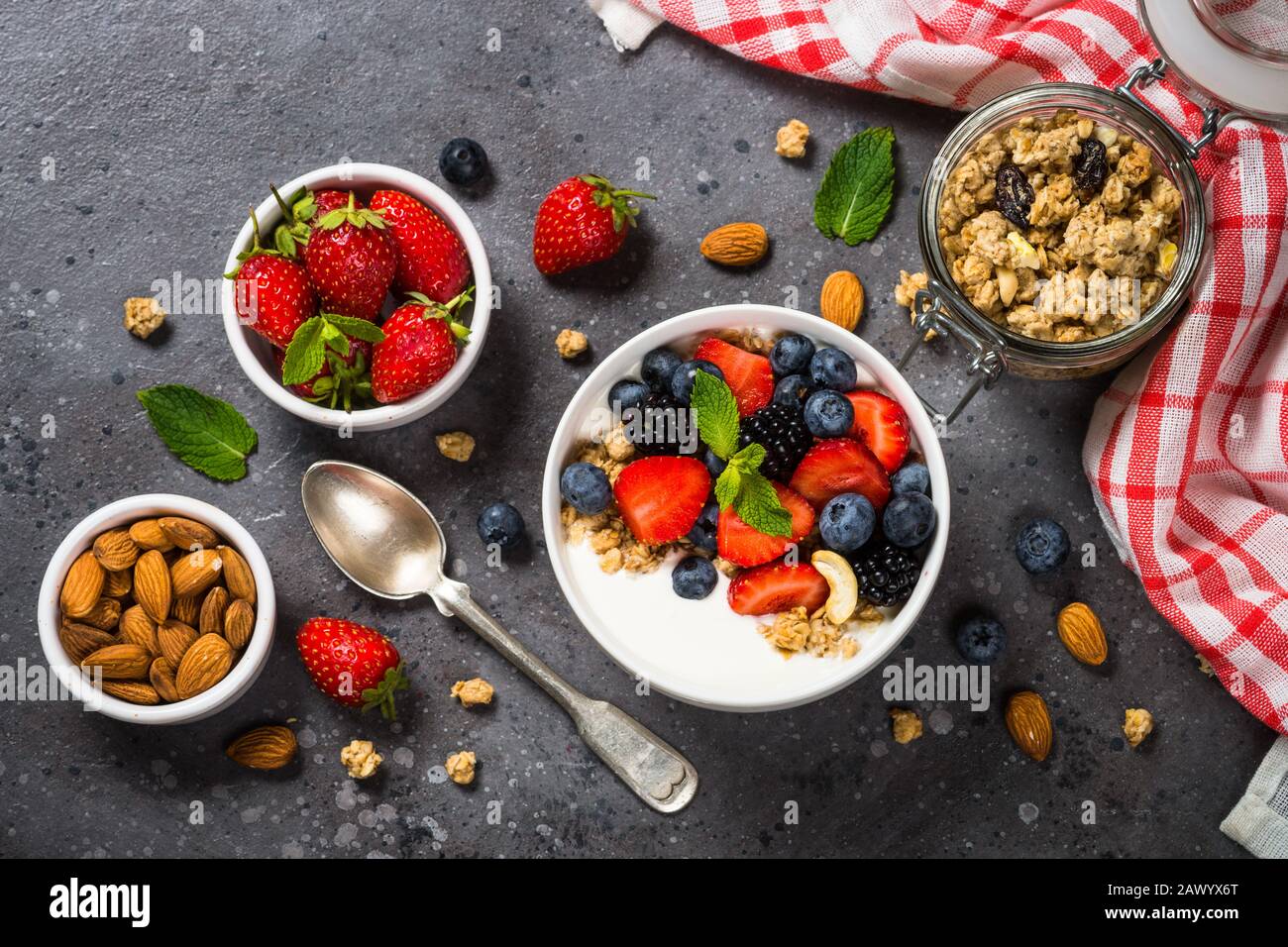 Greek yogurt granola with fresh berries Stock Photo Alamy
