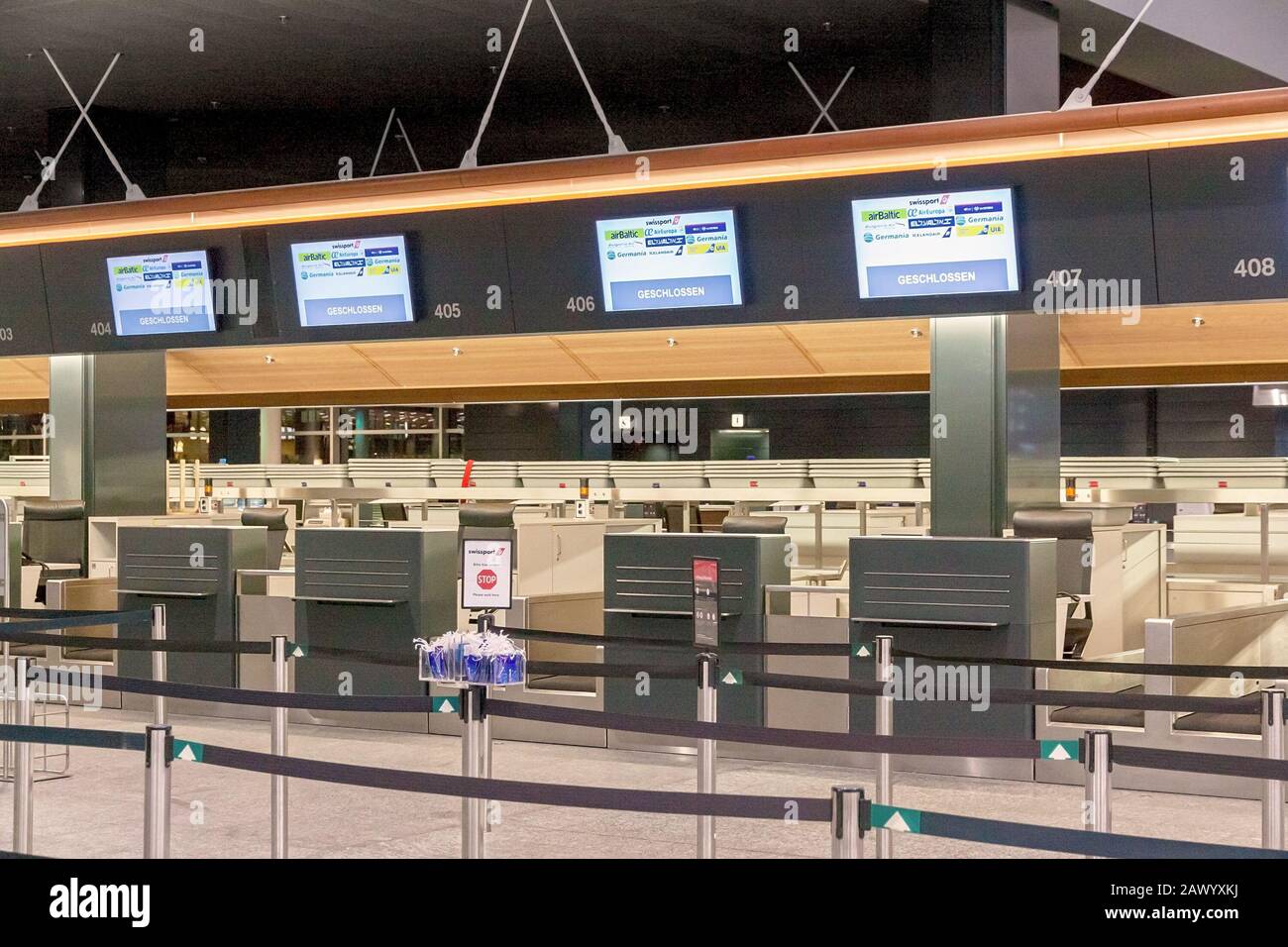 Zurich, Switzerland - June 11, 2017: Airport check-in counter (empty), no people Stock Photo