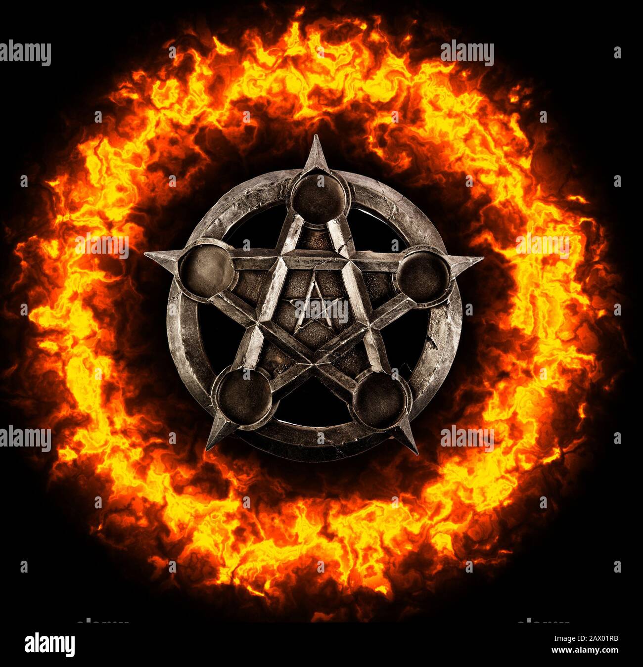 ring of fire and magic pentacle Stock Photo