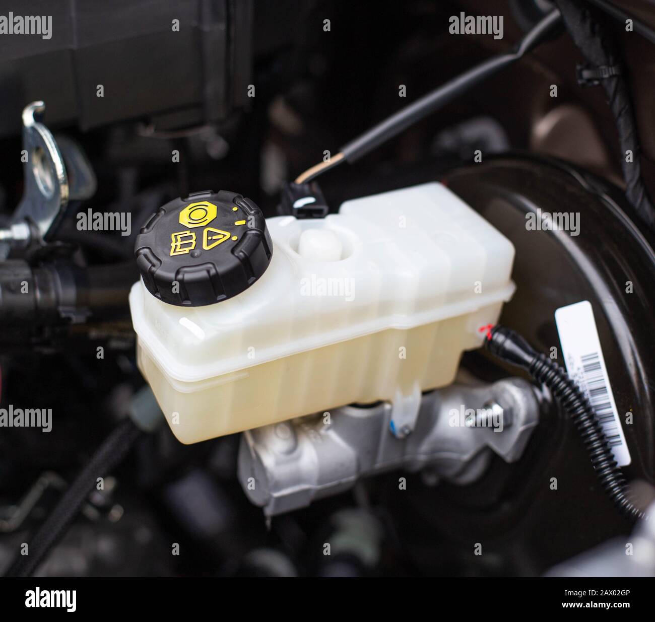 The tank with brake fluid in the car in the engine compartment. The