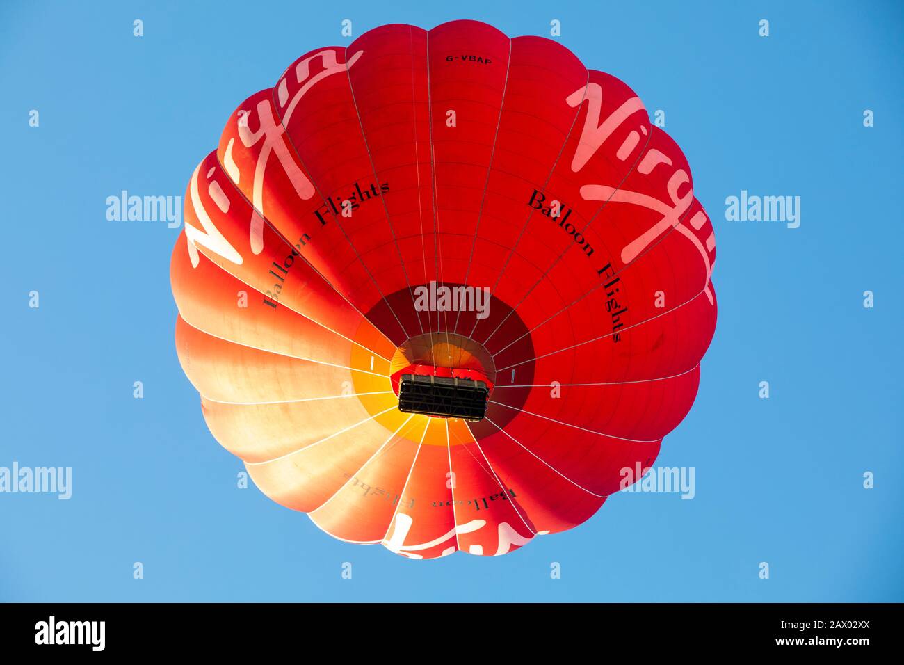 'Virgin' hot air balloon, viewed directly from below Stock Photo Alamy