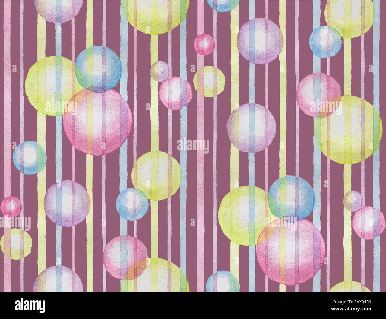 Vector watercolor violet abstract seamless pattern with bubbles Stock Vector