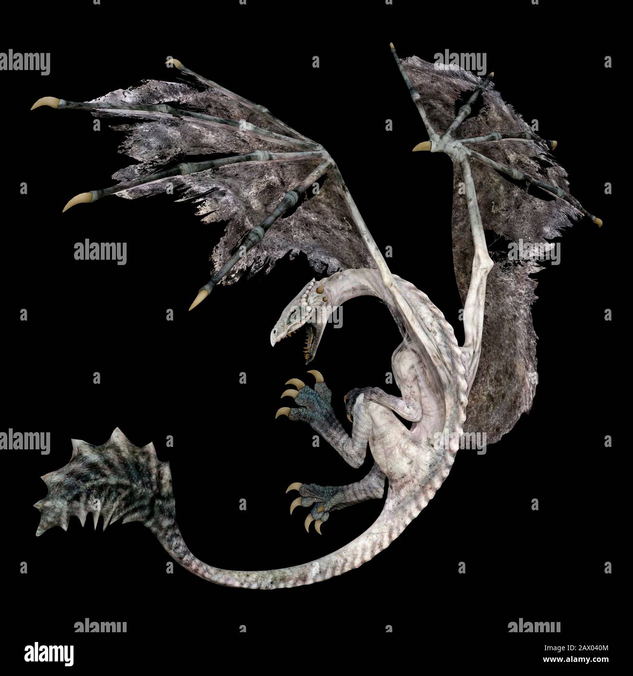 3D rendering of a fantasy dragon isolated on black background Stock ...