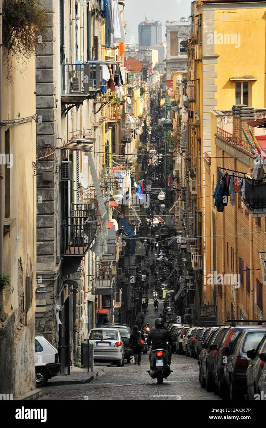 Narrow streets of Naples. Typical life in Naples Stock Photo Alamy
