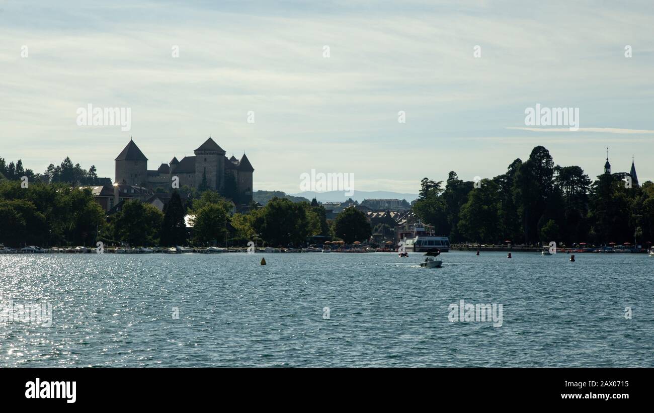 Beautiful scenery of the Annecy Castle at Lake Annecy, France Stock ...