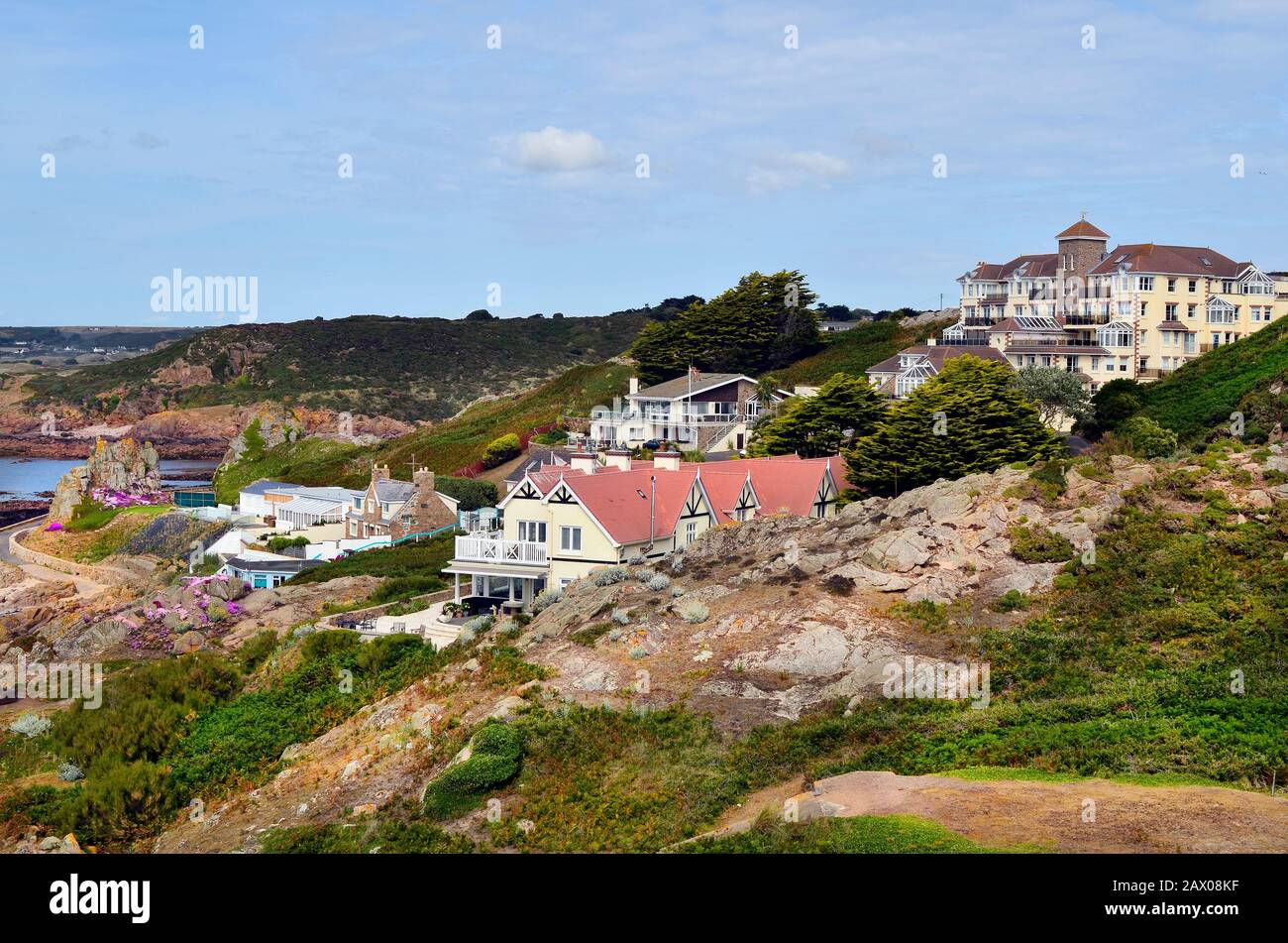 Great Britain, Jersey Island, coast and homes in St. Brelade Stock