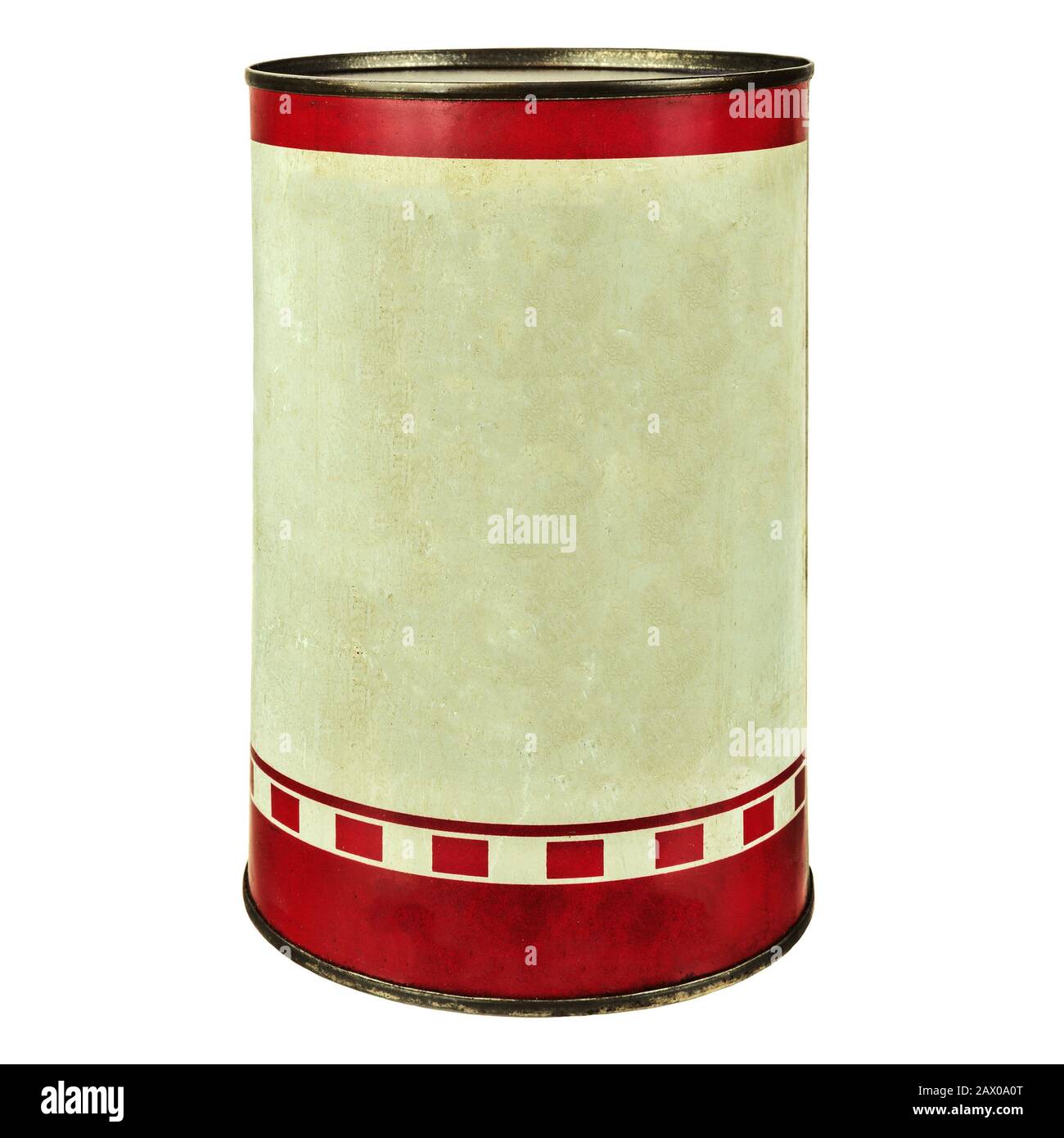Vintage tin can with copy space isolated on white Stock Photo