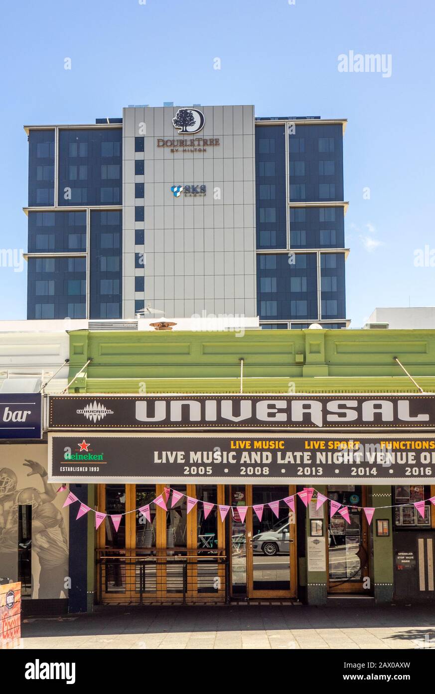 Universal Bar on William Street and Double Tree by Hilton Hotel Northbridge Perth WA Australia. Stock Photo