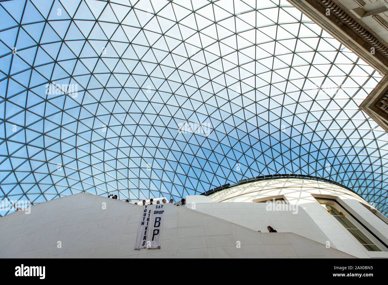 'BP Must Fall' demonstration at the British Museum against BP's continuing investment in fossil fuels, 18th of February 2020, Lonon, UK Stock Photo