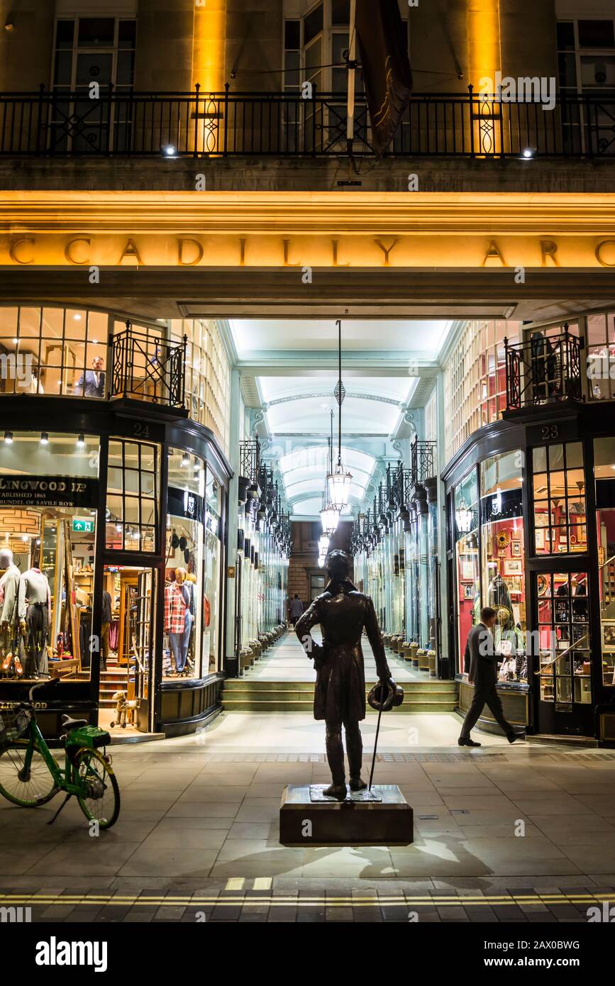 Piccadilly Arcade, a famous landmark that runs between Piccadilly and Jermyn Street, opened in 1909, and designated a Grade II listed building. It com Stock Photo