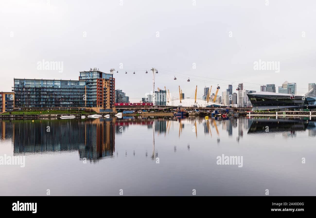 Cable cars at Royal Victoria Dock in London Stock Photo
