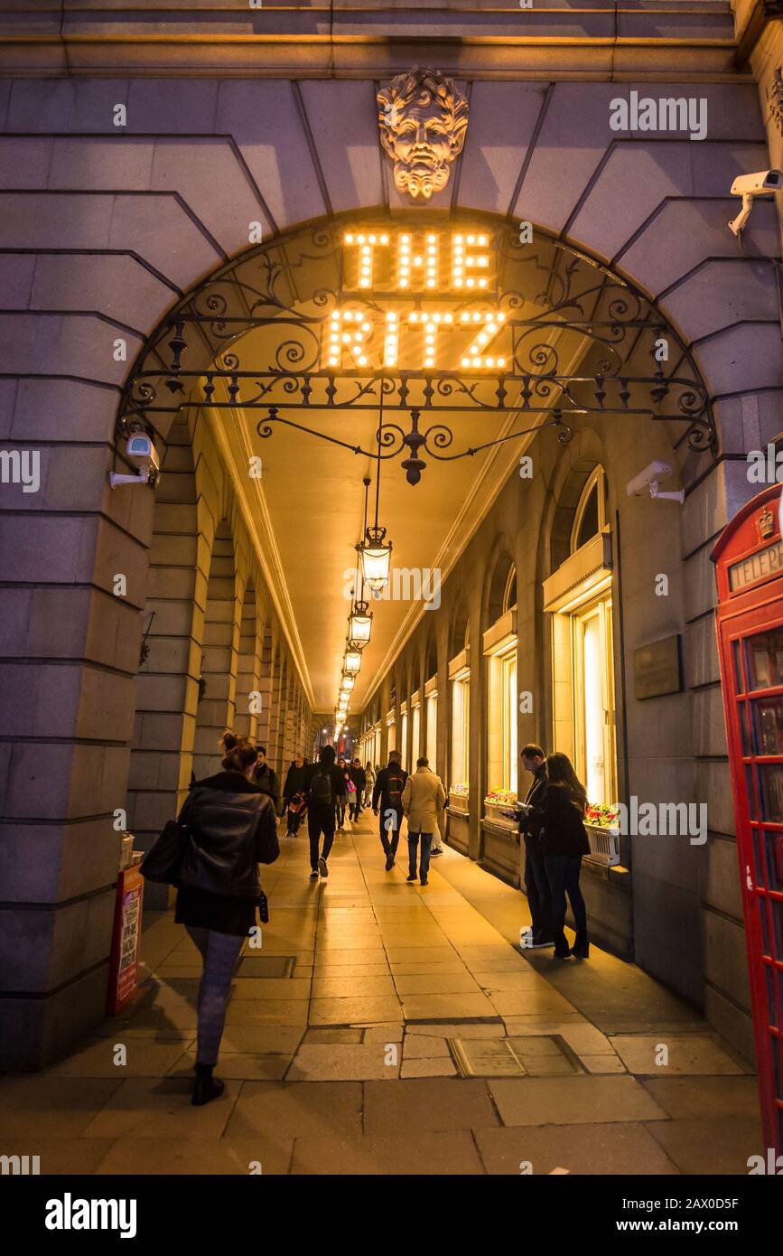 Arcade of the The Ritz Hotel, a 5 star hotel in a neoclassical building, Piccadilly, London, England, UK Stock Photo