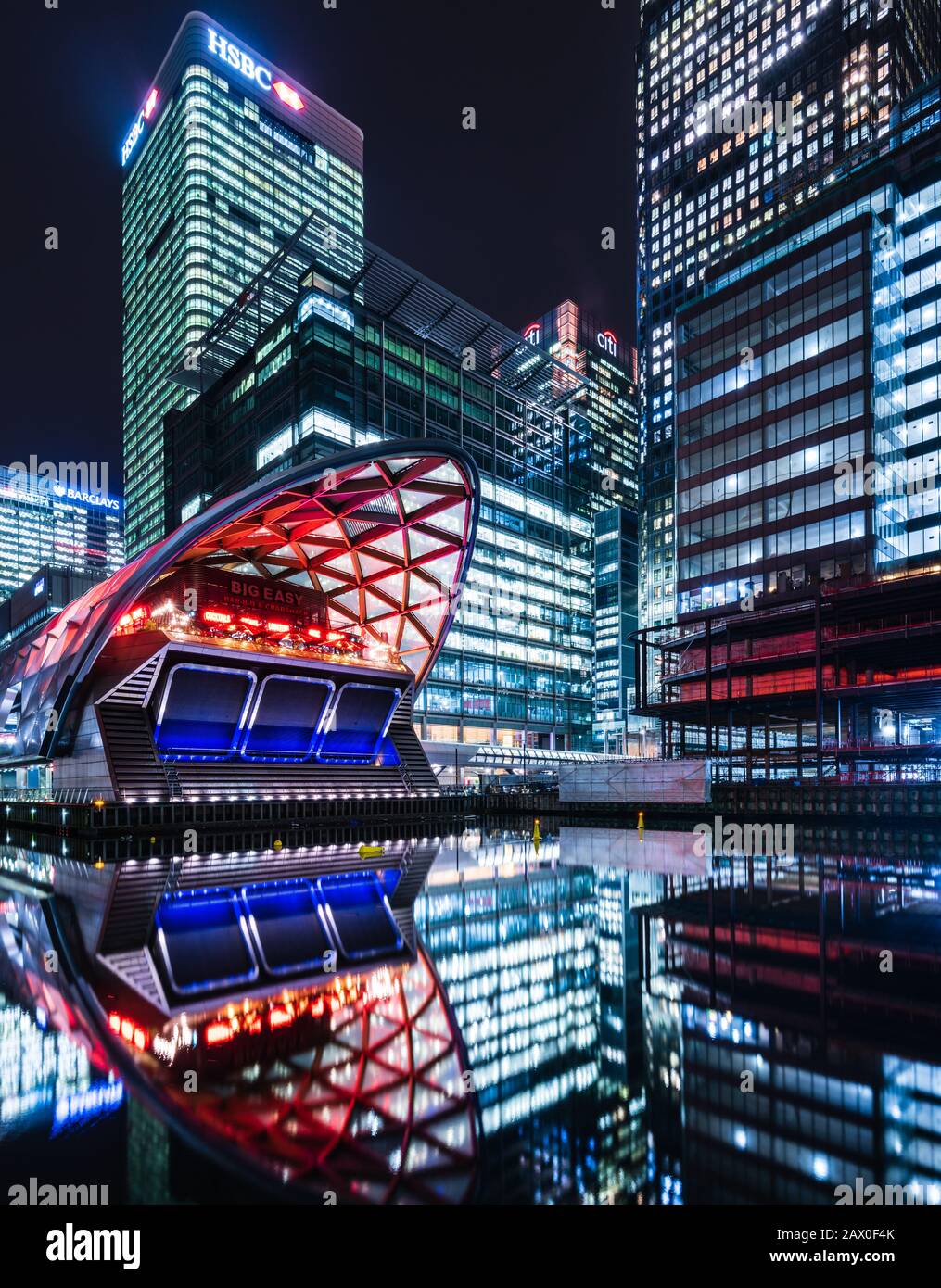 The Big Easy restaurant at Poplar, Canary Wharf, surrounded by corporate banks Stock Photo