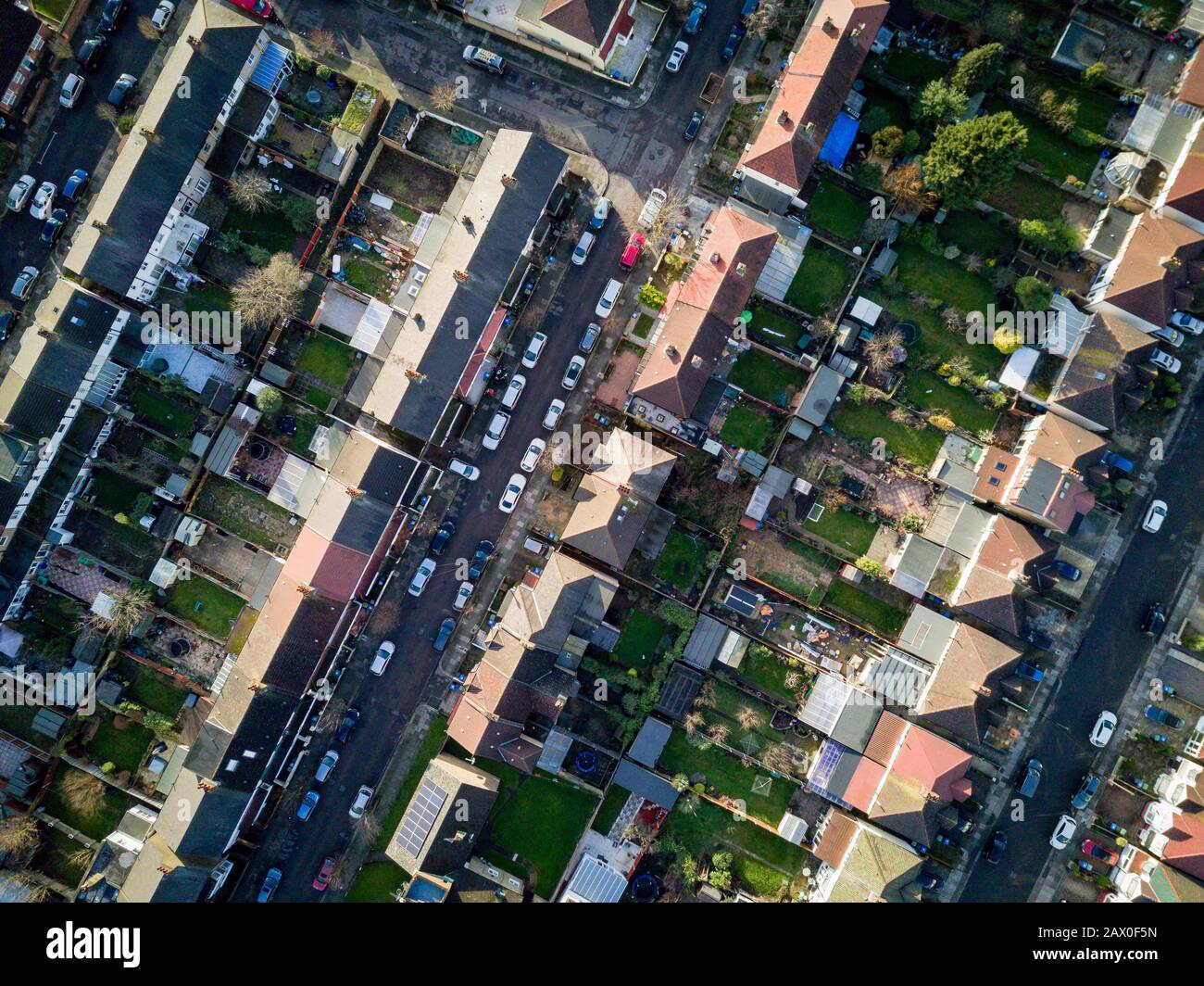 Aerial drone photo looking down vertically onto the rooftops of a