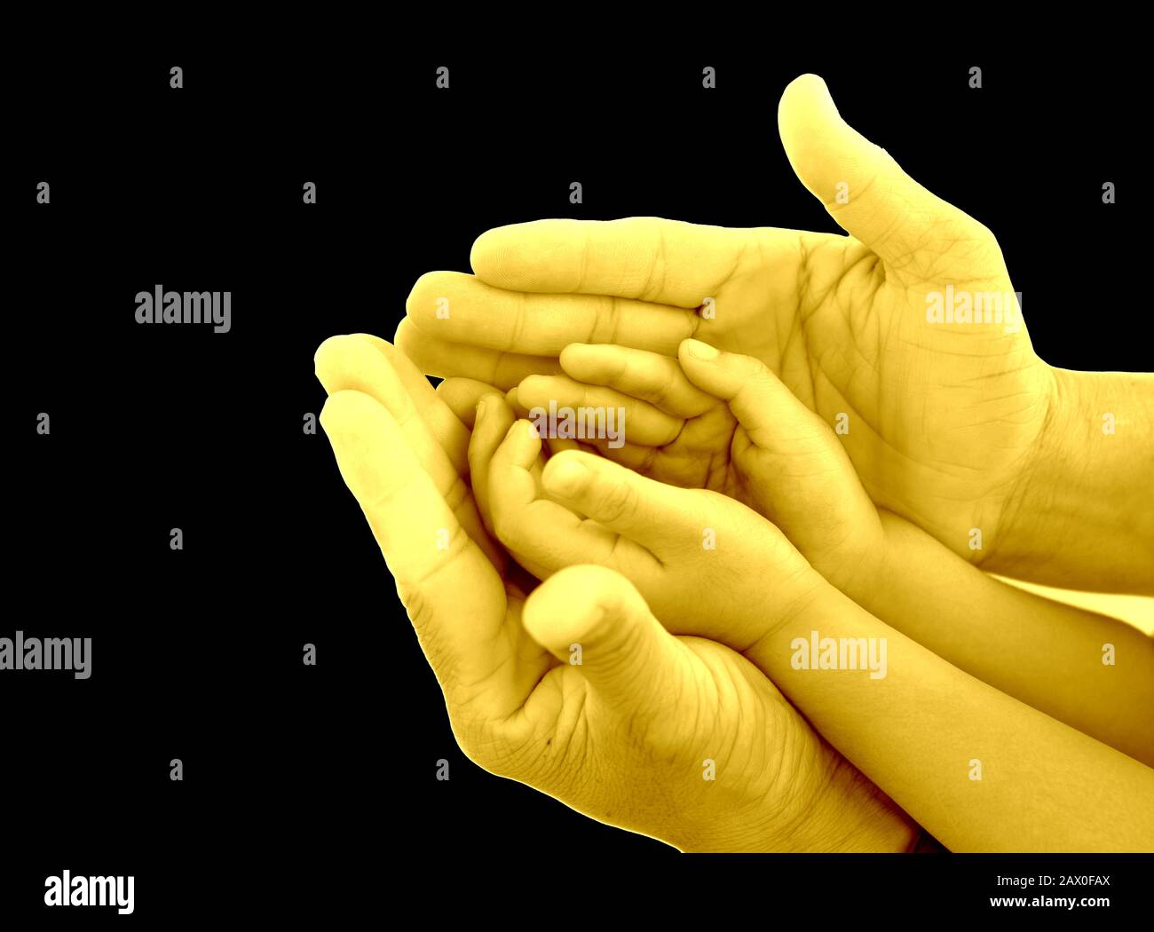 protection hand for support children hand on white backgroungolden d Stock Photo